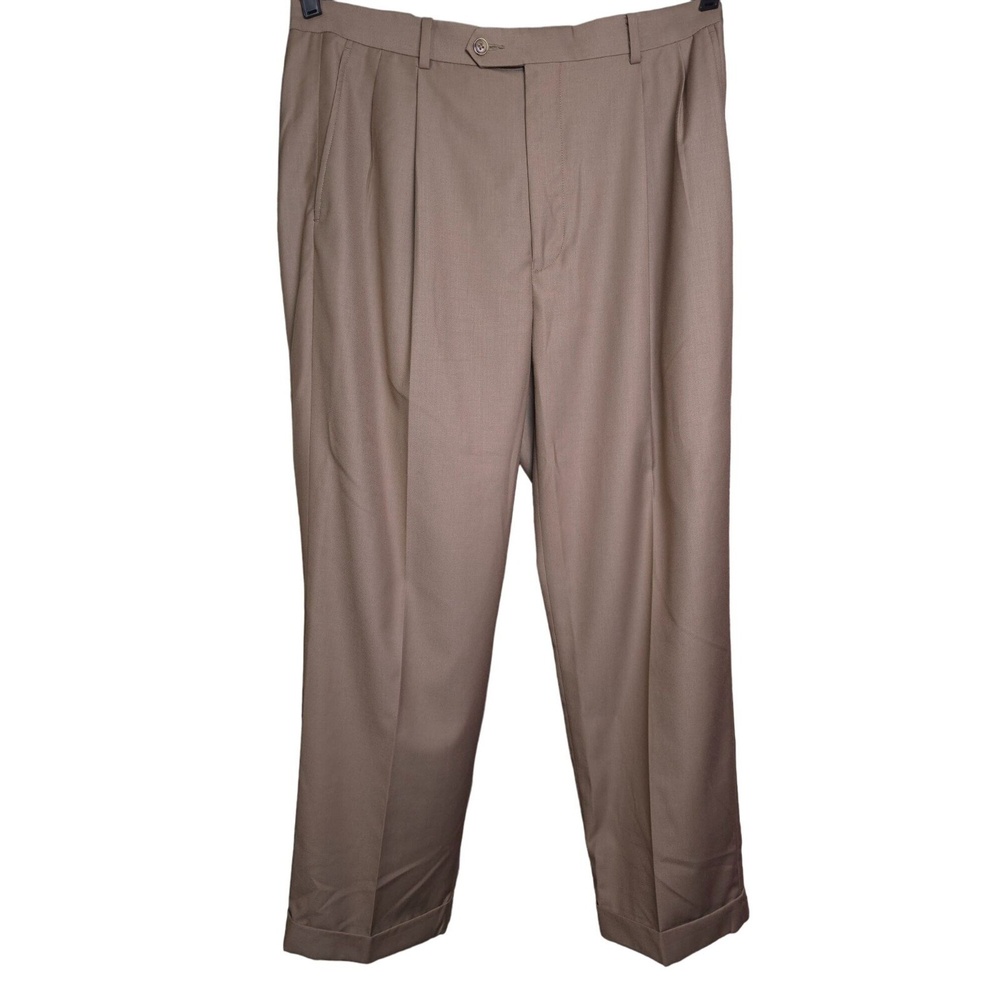 Daniel Cremieux Signature Collection Mens Pleated Dress Pants 34x29 Brown Polyes